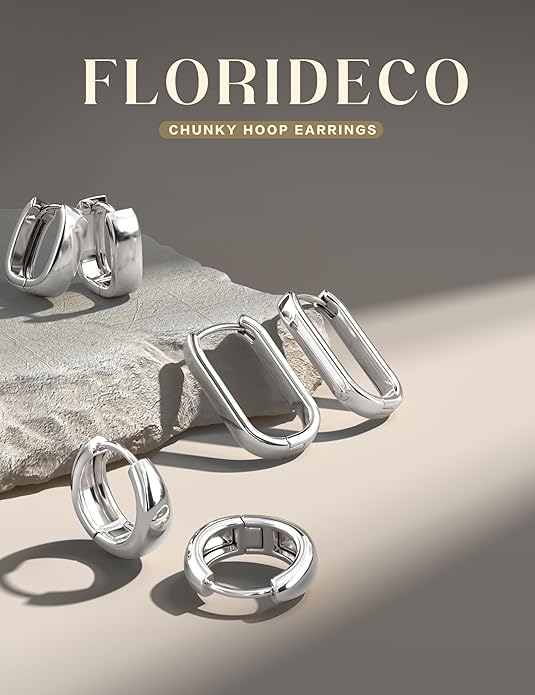 Florideco 3Pairs Chunky Gold Earrings Set 14K Gold Plated Hoop Earrings for Women Trendy Small Thick Huggie Hoops Earring Lightweight Silver Hoop Earring Sets for Multiple Piercing