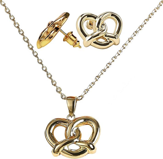 18k Gold Plated Jewelry Set for Women Dainty Necklace & Stud Earrings Trendy Chunky Birthday Mother’s Day Gift