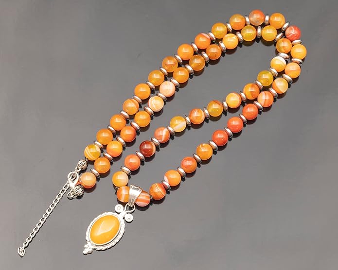 Natural Carnelian Agate Silver Pendant, Genuine Black Onyx Beaded Necklace, Gemstone Strong Necklace, 18x13 Cabachon, Fashion Dainty Jewelry, Healing Crystal Chakra Necklace, Minimalist Necklace