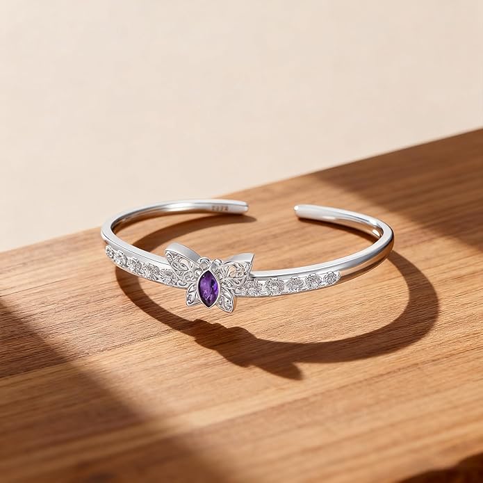 Butterfly Filigree Cuff Bracelet with CZ, 925 Sterling Silver Adjustable Natural Gemstone Bangle, Vintage Boho Jewelry Gift for Her