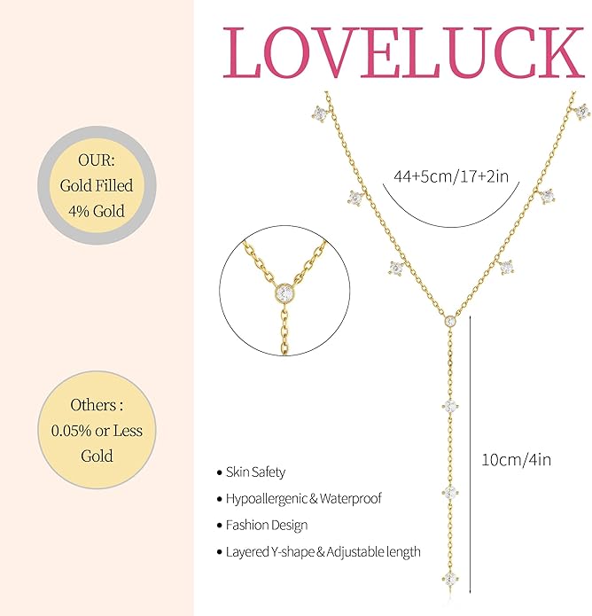 LOVELUCK Long Lariat Necklace for Women,Dainty Layered Y-Shaped Necklaces 14k Gold/Silver Plated Drop Chain Trendy Christmas Jewelry Gifts