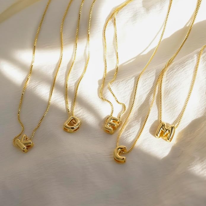 Bubble Gold Letter Necklace for Women, 14k Gold Plated Balloon Initial Necklace, Dainty Gold Necklace for Women, Personalized Bubble Pendant Name Necklace, Fashion Accessories Trendy Jewelry