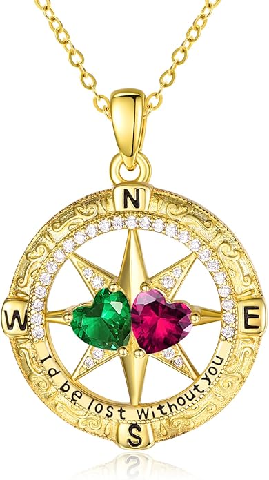 Zeuslia Double Birthstone Necklace Gifts for Wife - 925 Sterling Silver Sunflower/Rose/Crown Cross/Compass/Heart Pendant I Love You Necklace, Anniversary Birthday Gifts for Wife Girlfriend Mom Her