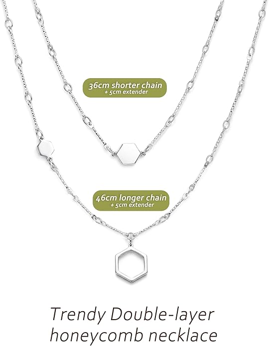 UBGICIG Honeycomb Layered Pendant Necklaces for Women Stackable, Dainty Y-Shaped Lariat Paperclip Pearl Heart Necklace, 16K Gold Silver Plated Long Necklaces Women's Trendy Drop Chain Necklace Jewelry