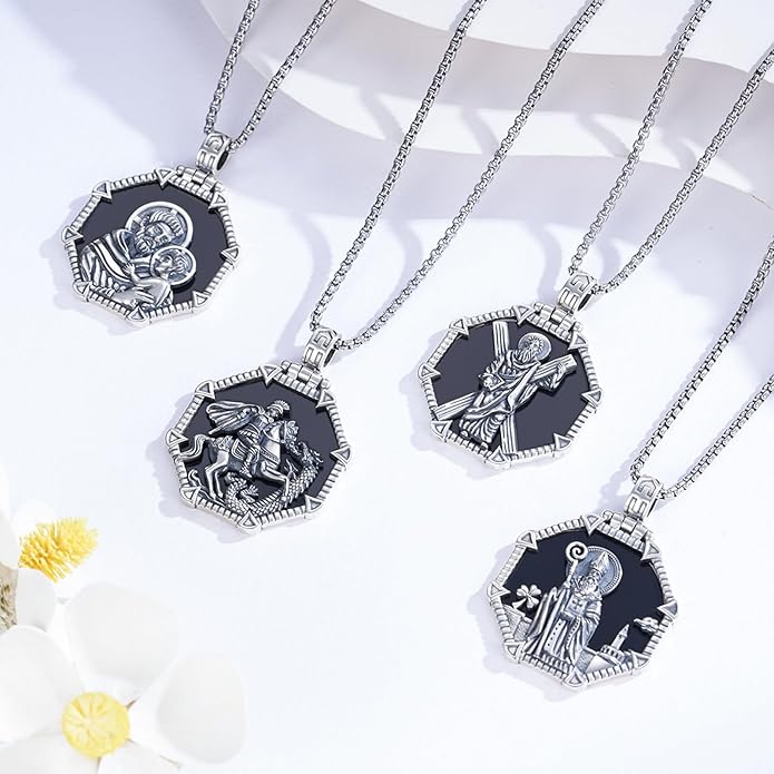 Taioiat Saint Necklace 925 Sterling Silver St Necklace Amulet Pendant Jewelry Religious Gift for Men Women