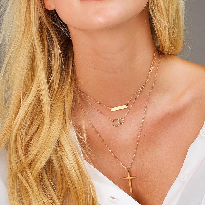 Turandoss Gold Layered Necklaces for Women - 14K Gold Plated Handmade Multilayer Bar Pearls Coin Disc Moon Butterfly Medallion Adjustable Dainty Layered Choker Necklaces for Women Jewelry