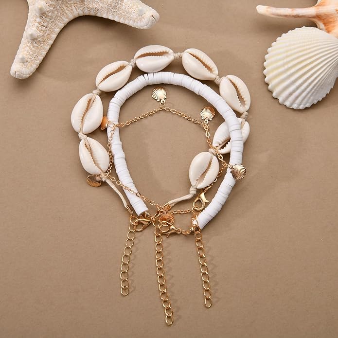 Bead Ankle Bracelets for Women Waterproof Adjustable Boho Shell Anklet Summer Beach Seashell Conch Foot Jewelry Accessories