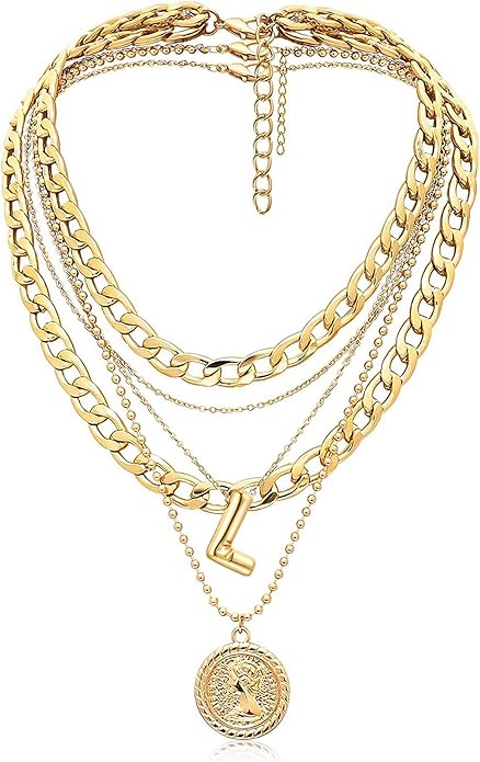 MJartoria Layered Necklaces for Women Trendy Balloon Initial Coin Pendant Necklace Dainty Chunky Chain Choker Necklaces Jewelry Birthday Gifts