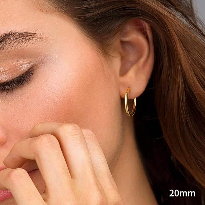 M MOOHAM 14K-Gold-Plated Hoop Earrings for Women - Hypoallergenic 14K Gold 925 Sterling silver-plated Post Sensitive Ears Nickel Free Hoops Earrings Set for Women Jewelry Lightweight 13-60mm