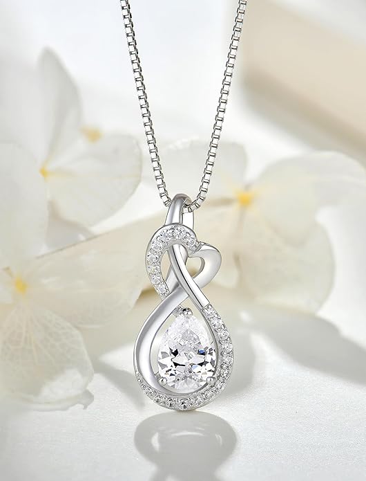 Infinity Necklace Birthstone Pendant 925 Sterling Silver Jewelry for Women