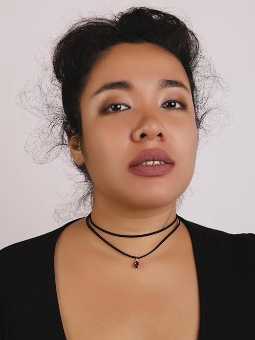 Sacina Layered Black Choker Necklace, Glass Teardrop Chocker, Black Necklace, Gothic Goth Boho Choker, Christmas Jewelry Gift For Women
