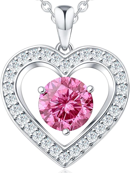 31-Stone Birthstone Heart Necklace for Women | 2ct Moissanite & 30 Sparkling Accents | Valentine's Day, Birthday,Mother's Day, Christmas Gift for Wife, Mother, Girlfriend
