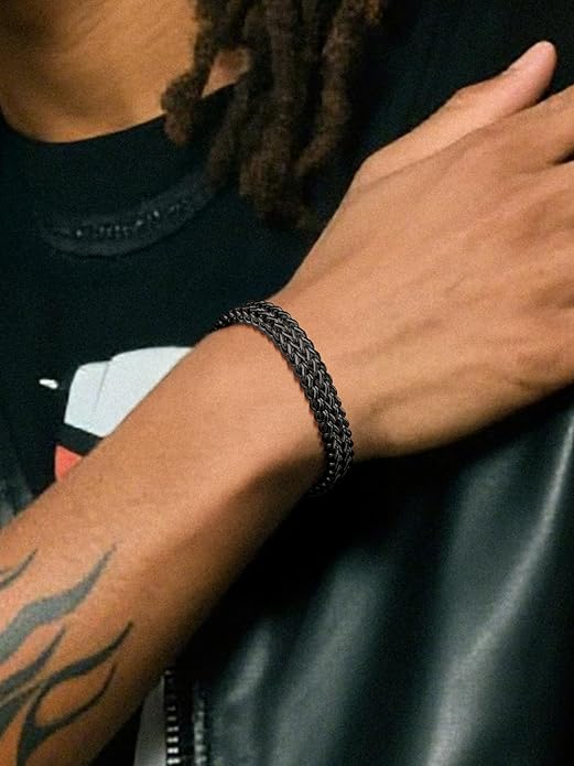 Richsteel Bracelets for Men 6mm/10mm/12mm Width Stainless Steel With Sturdy Clasp Franco Curb Chain Mens Bracelet 7.4/8.2/9 Inches Length