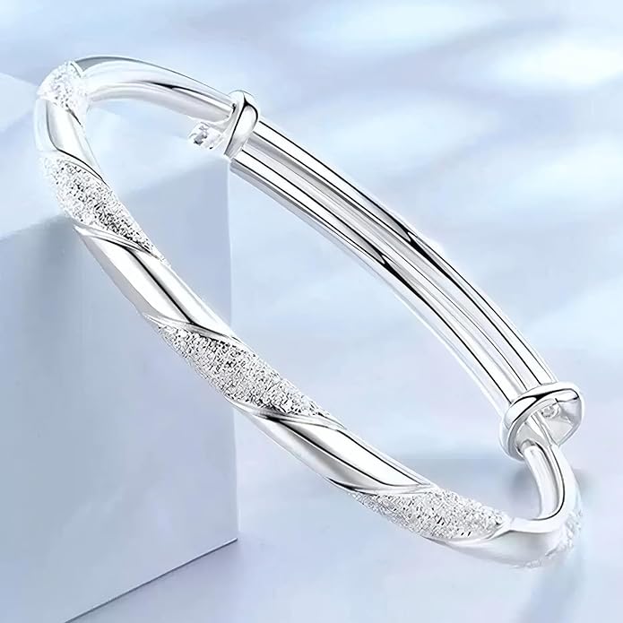 S925 Silver Bangle Bracelet for Women, Elegant Women‘s Sterling Silver Bracelet Bangle Adjustable 6.4-7.8 inches Small Size