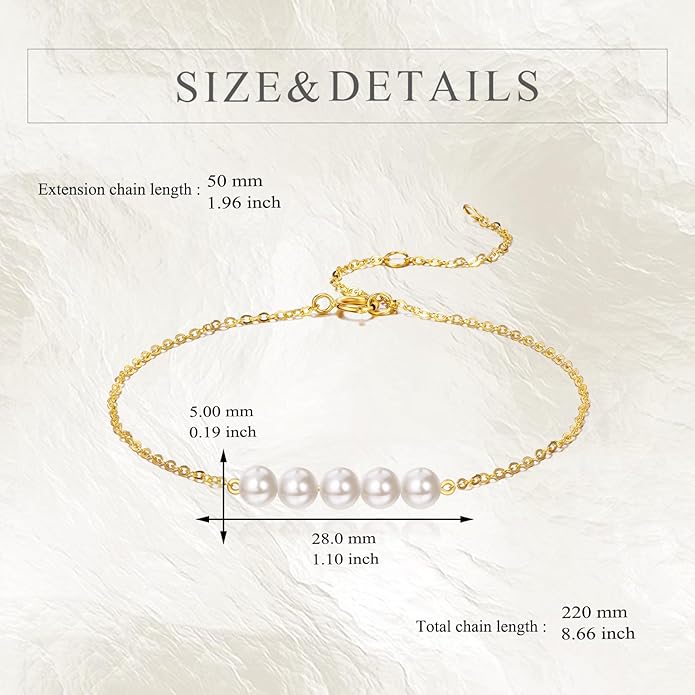 KECHO 14K Real Gold Freshwater Cultured Pearl Bracelet 14K Solid Gold Jewelry Anniversary Birthday Gift for Women