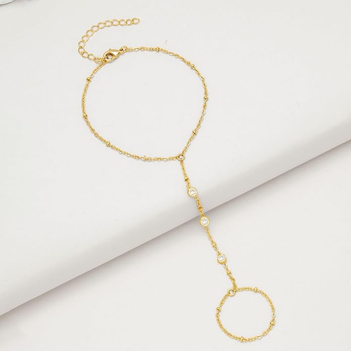 Gold Bracelets for Women Trendy,14K Gold Plated Dainty Stackable Paperclip Cuban Link Chain Bracelets, Simple Cute Cuff Bracelets Jewelry Set Adjustable 7"+2"