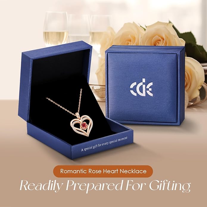 CDE Christmas Gifts for Women S925 Silver Rose Gold Heart Birthstone Necklaces for Women，Ideal Anniversary or Birthday Jewelry Gifts for Wife Girlfriend Her