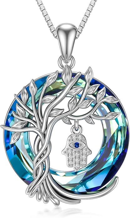 TOUPOP Evil Eye Necklace 925 Sterling Silver Tree of Life Circle Crystal Pendant Necklace Protection Jewelry Amulet Christmas Gifts for Women Her