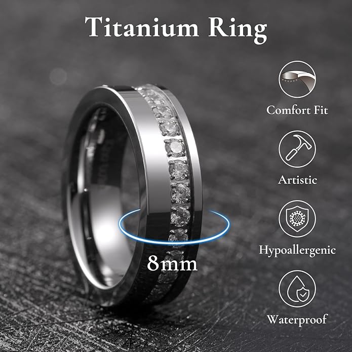 King Will Mens Tungsten Wedding Band with Cubic Zircon Inlay 7mm/8mm Flat Cut Comfort Fit Engagement Rings