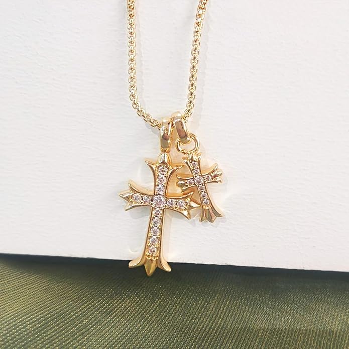 Partm Gold Cross Necklace for Women 14K Plated Dainty Pendant Cross Chain Faith Crucifix Choker Baptism Necklace for Women Trendy Religious Jewelry Hypoallergenic