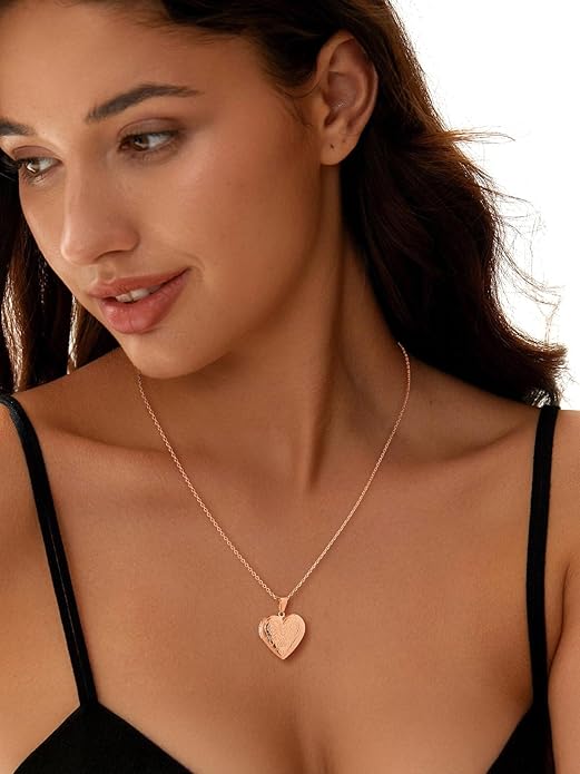 U7 Women Locket Necklace Platinum 14K Gold Photo Lockets that Hold Picture,Chain 20 Inch Personalized Gift Custom Love Heart Image Necklaces