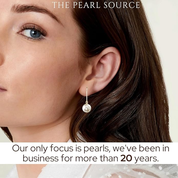 THE PEARL SOURCE 7.5-8.0mm White Japanese Akoya Real Pearl Earrings for Women - 14k Gold Leverback Earrings | Earrings with Genuine Cultured Pearls Pearl Gifts for Christmas, Holidays and Anniversary