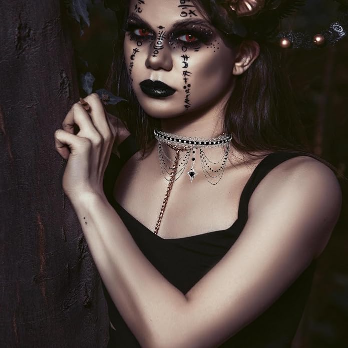 Vintage Lace Choker Necklace for Women Gothic Style Black Crystal Hollowed Out Necklace Statement Layered Tassels Necklace Victoria Halloween Vampire Jewelry