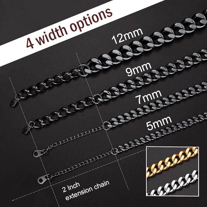 FindChic Men Curb Chain Necklace 18K Gold Plated/Stainless Steel/Black Chunky Double Tight Cuban Link Hip Hop Neck Chains for Men Boys 3.5MM/5MM/6MM/7MM/9MM/12MM 14''-30'' 8 Length Options (Send Gift Box)