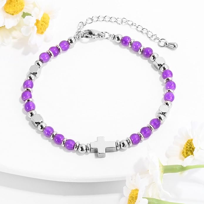 VIBILIA Cross Beaded Bracelets for Women, Inspirational Natural Heart Religious Bracelets for Women, Birthday Christian Gifts for Women on Thanksgiving Christmas Gifts
