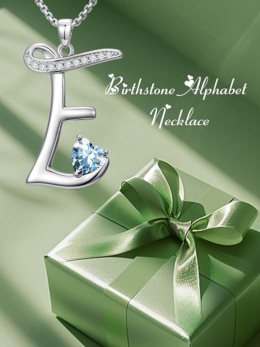 Christmas Gifts for Women Alphabet A to Z Initial Birthstone Pendant Necklaces for Women - 18k White Gold Plated Personalized Name Jewelry Valentine Mothers Day Birthday Gifts for Women Her Girlfriend