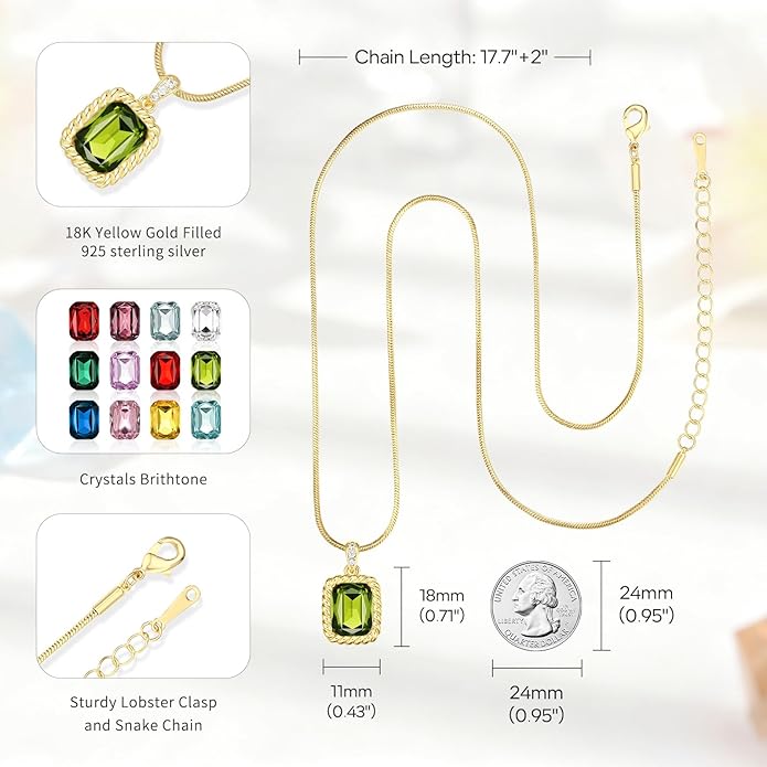 Valentine's Day Gifts for Her-18K Gold Plated Dainty Square Crystal Birthstone Necklace,Gold Jewelry for Women,Anniversary Birthday Gifts for Women Her Wife Girlfriend Mom Womens Necklace Jewelry
