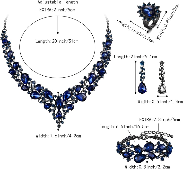 BriLove Wedding Bridal Jewelery for Women Austrian Crystal Teardrop Cluster Statement Necklace Dangle Earrings Link Bracelet Set