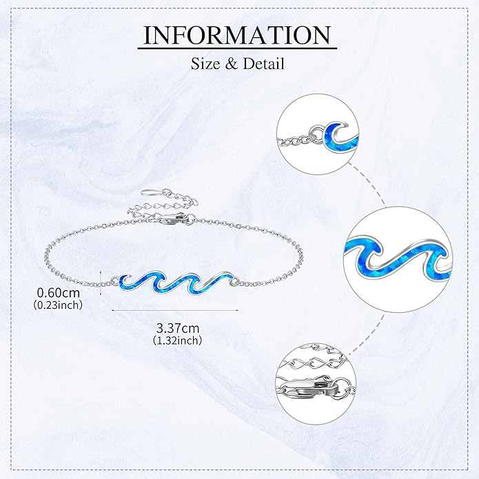 YFN Wave Anklet 925 Sterling Silver Ocean Wave Anklet Beach Jewelry for Women Gifts