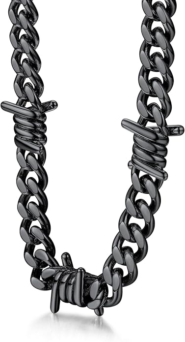 Bestyle Barbed Wire Necklace 5/7/9/12mm Mens Chain Necklaces Hip-hop Punk Gothic Stainless Steel Chain Heavy Thick Cuban Link Chain for Men Women, Length 16/18/20 Inch