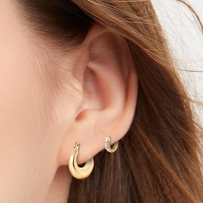 6 Pairs Gold Hoop Earrings for Women, 14K Gold Plated Chunky Huggie Hoop Earrings Set Hypoallergenic, Lightweight Twisted Open Hoops Jewelry for Christmas/Birthday Gifts.