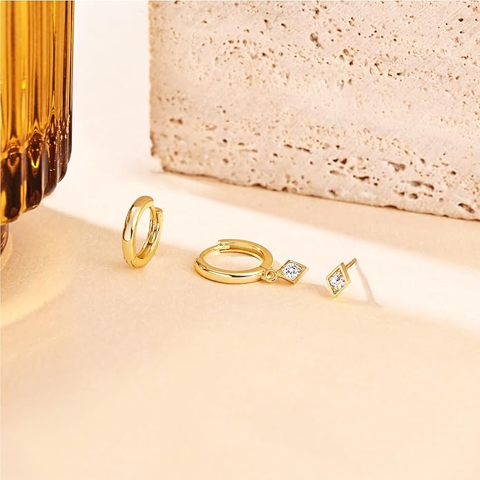 Freekiss 3 Pairs Gold Hoop Earrings Set: Dainty Stud Earrings Trendy Small 14K Gold Plated Hypoallergenic Dangle Cartilage Huggie Hoop Earrings for Women Gold Jewelry for Women Gifts