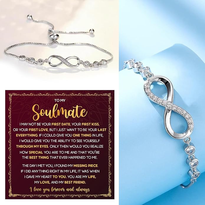 To My Soulmate Bracelet For Women With Heartfelt Message Card & Elegant Box, Bracelet For Girls, Soulmate Birthday, Wedding, Christmas Jewelry Gift From Boyfriend, Husband