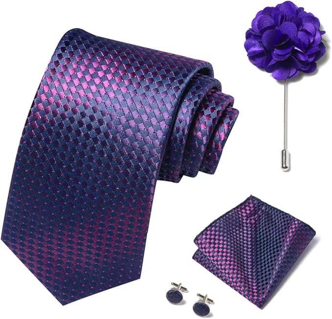 joy alice Ties Set Men Mixed Color Necktie Handkerchief Cufflinks Brooch 3.15 Formal