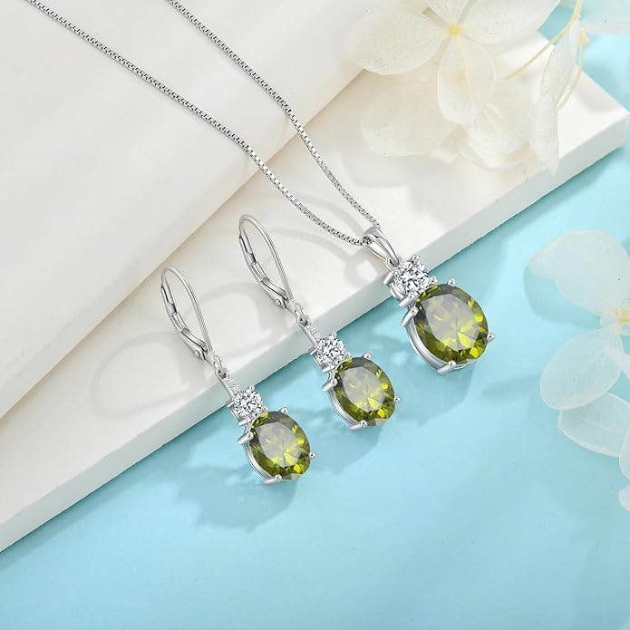 Birthstone Necklace for Women 925 Sterling Silver Oval Cut Cubic Zirconia Pendant Jewelry Gifts for Her