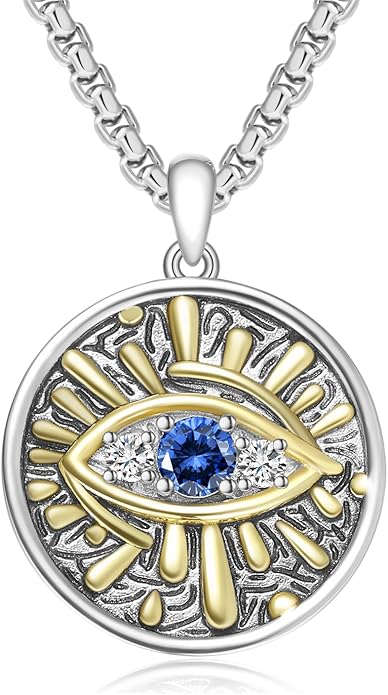 Evil Eye Necklace for Women 925 Sterling Silver, Protection Necklace with Blue Evil Eye Charm, Evil Eye/Lotus Pendant Jewelry, Birthday Christmas Gifts for Her