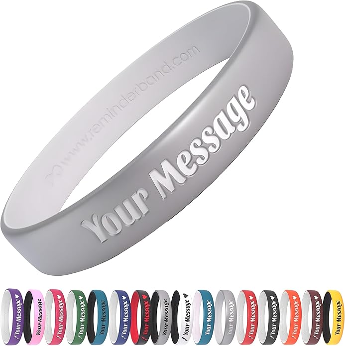 Reminderband Custom 100% Silicone Luxe Wristbands – Personalized Motivational Bracelets, Bulk Rubber Bands for Events, Fundraisers, Awareness, Gifts - Hypoallergenic Bands