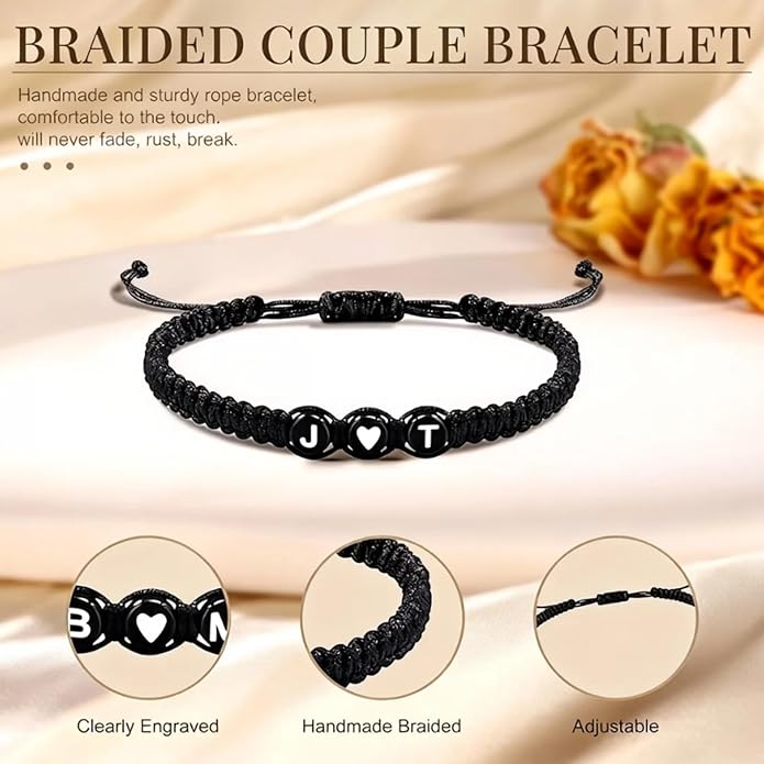 2PCS Custom Name Initial bracelets,Personalized Pinky Promise Couple Bracelets Set,Adjustable Matching Jewelry Gifts for Him/Her, Best Friend, Family,Gift for girlfriend boyfriend,Valentines & Mother's Day Gift