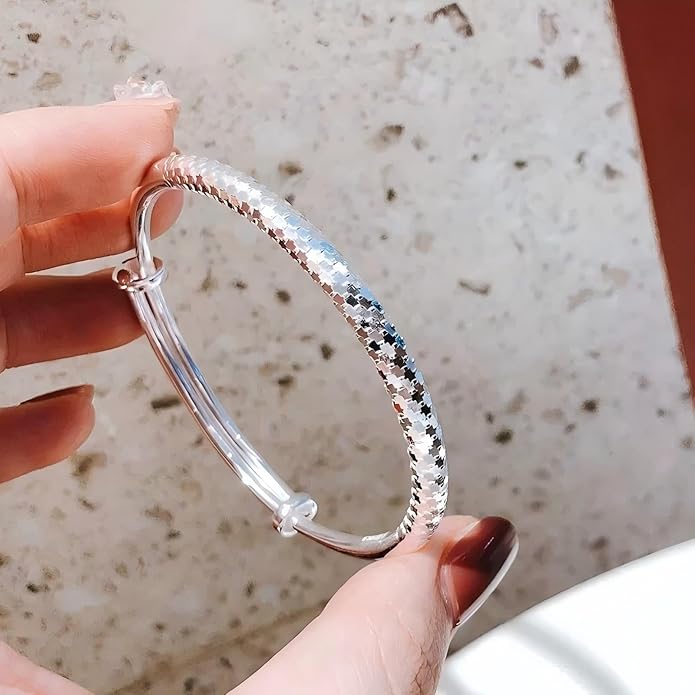 S925 Silver Bangle Bracelet for Women, Elegant Women‘s Sterling Silver Bracelet Bangle Adjustable 6.4-7.8 inches Small Size
