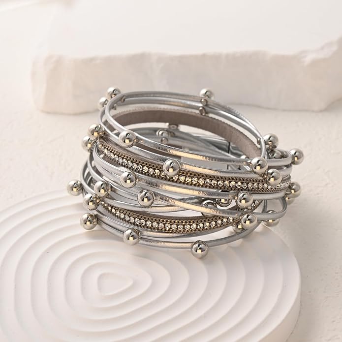 VIBILIA Boho Leather Wrap Bracelets for Women Multi-Layer Bracelets with Strong Clasp Jewelry for Women