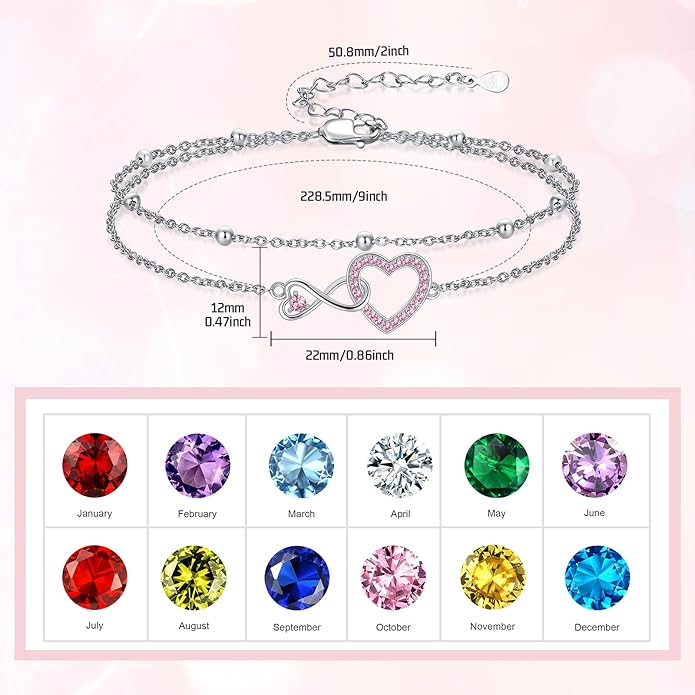 Anklet for Women 925 Sterling Silver Double Infinity Ankle Bracelet Waterproof Summer Jewelry Anniversary Birthday Gifts for Her
