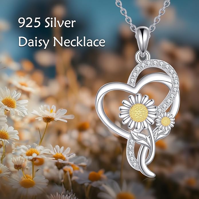 Tulip Sunflower Rose Lily of the Valley Sterling Silver Flower Heart Pendant Necklace Gifts for Women Mother Flower Lover