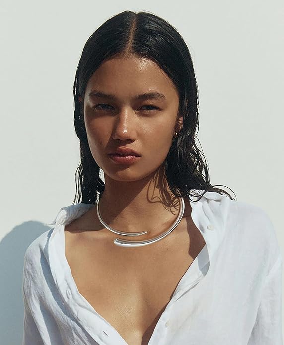 Chunky Collar Necklaces for Women Bold Gold Silver Teardrop Choker Necklace Open Cuff Necklace Fashion Statement Necklaces