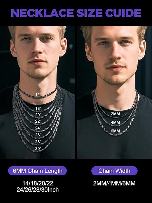 Richsteel Stainless Steel Mens Flat Link Chain Necklace, Black/Gold/Steel Chain for men, 2mm/4mm/6mm Width, No Tarnish & Hypoallergenic Hip Hop Jewelry, 18"-30" Length