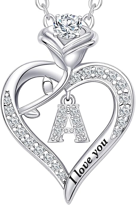 DWWGE Rose Heart Pendant Necklace Gifts for Wife, Engraved 'I love you' Gift for Wife Girlfriend, Anniversary Birthday Eternity Jewelry Present for Women, Moissanite Necklace Gift for Her