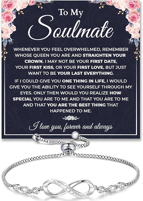 To My Soulmate Bracelet, Soulmate Bracelet For Women, Soulmate's Jewelry Gift From Boyfriend Husband Friend With Message Card And Box Meaning, Valentine Gifts For Her, Birthday Christmas Gifts